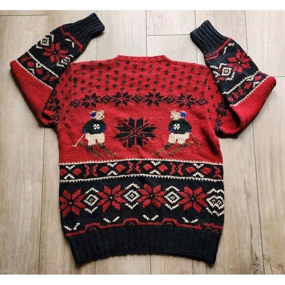 Vtg POLO by Ralph Lauren Sweater Red Ski Double Snowflake Bear Nordic Size M HTF - Picture 2 of 13
